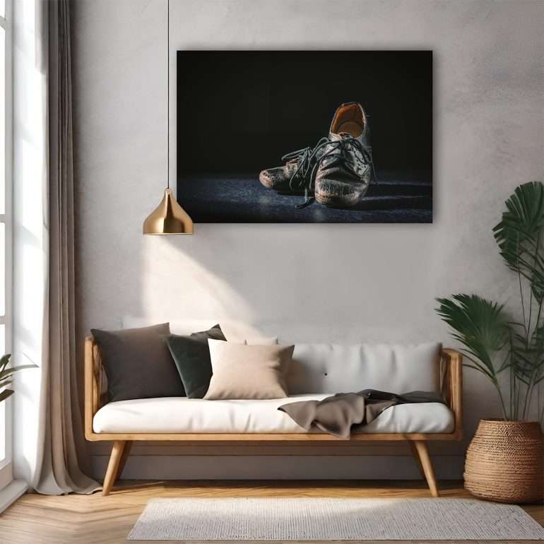 wanddecoratie baby steps stilleven van kinderschoentjes