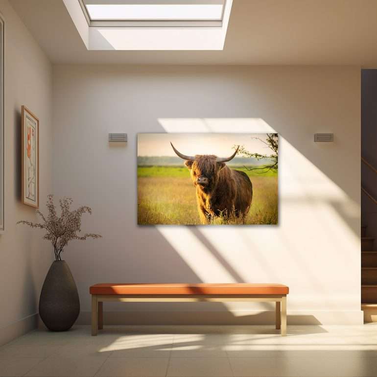 Wanddecoratie The Chief - Schotse Hooglander in natuurgebied Kollumerwaard bij Lauwersoog
