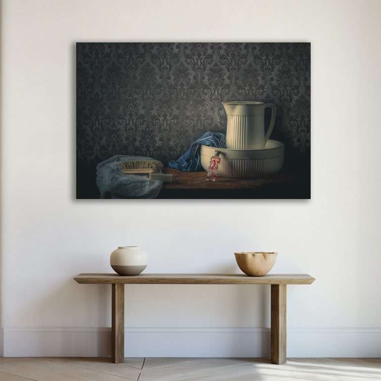 Wash Up wanddecoratie met vintage wastafereel en waskan